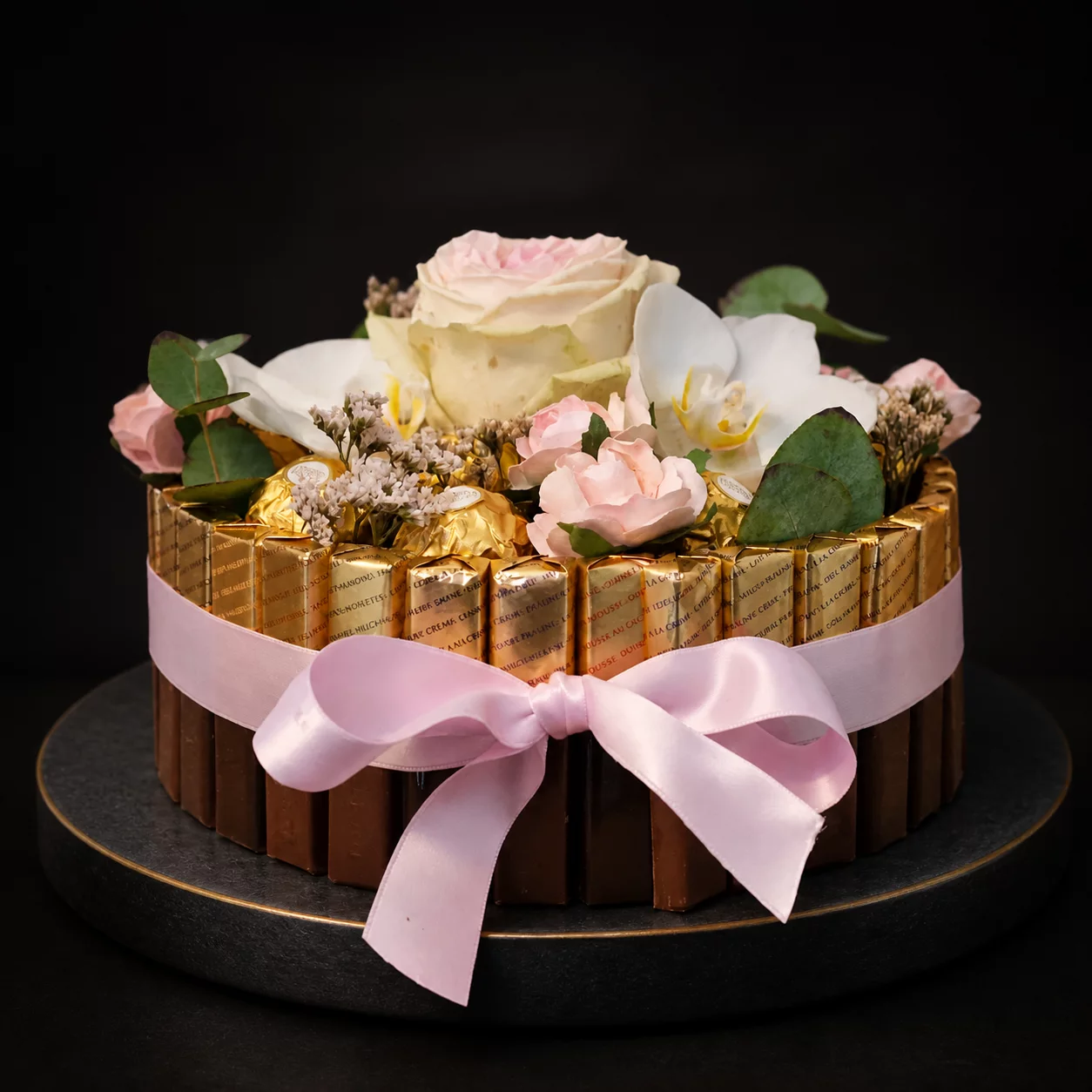 Composition florale en chocolats, création artisanale personnalisée
