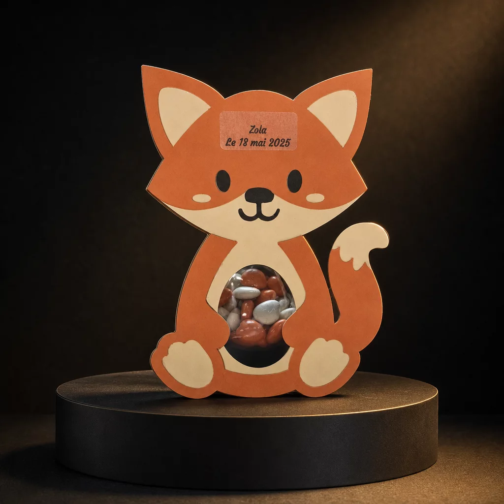 Sujet baptême renard, création artisanale personnalisée